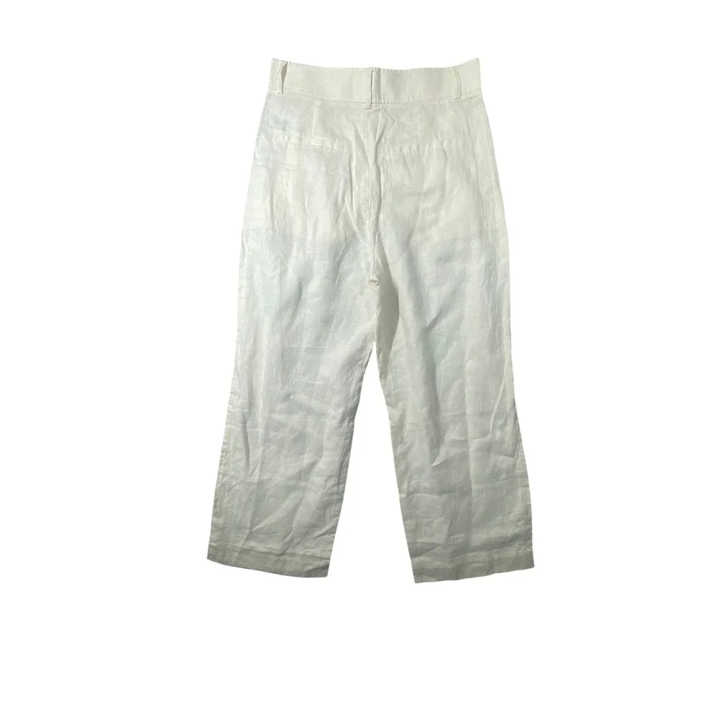 Everlane Way-High Drape Linen Pant Bone Off-White Wide‎ Leg Pleated Trousers 10
